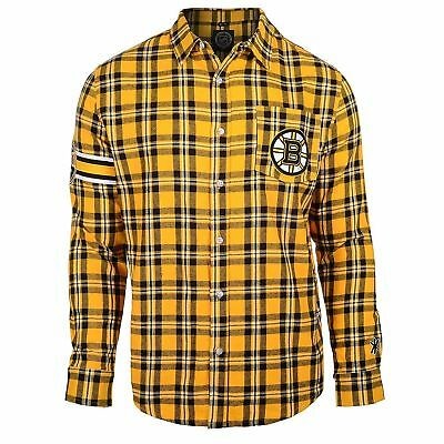 KLEW NHL Boston Bruins Women's Wordmark Basic Flannel Shirt, Yellow/Black
