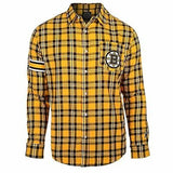 KLEW NHL Boston Bruins Women's Wordmark Basic Flannel Shirt, Yellow/Black