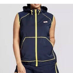 Womens Navy Blue Hooded Windbreaker Vest