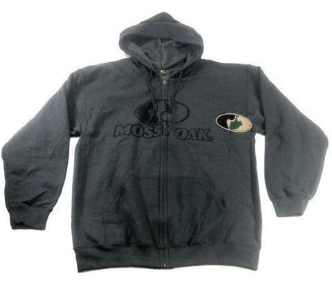 Men's Full Zip Hoody Mossy Oak Hood Lining Pockets DARK HEATHER - Size L