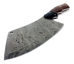 Damascus Steel Curved Back Cleaver Blade Handmade Leather Sheath Custom Handle