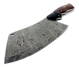 Damascus Steel Curved Back Cleaver Blade Handmade Leather Sheath Custom Handle